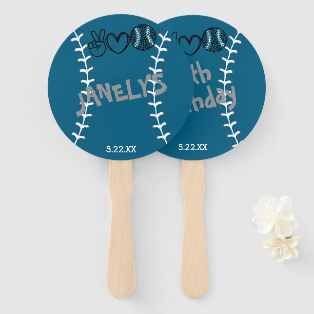 Peace Liebe Softball Geburtstag Fächer (Vorne und Hinten)