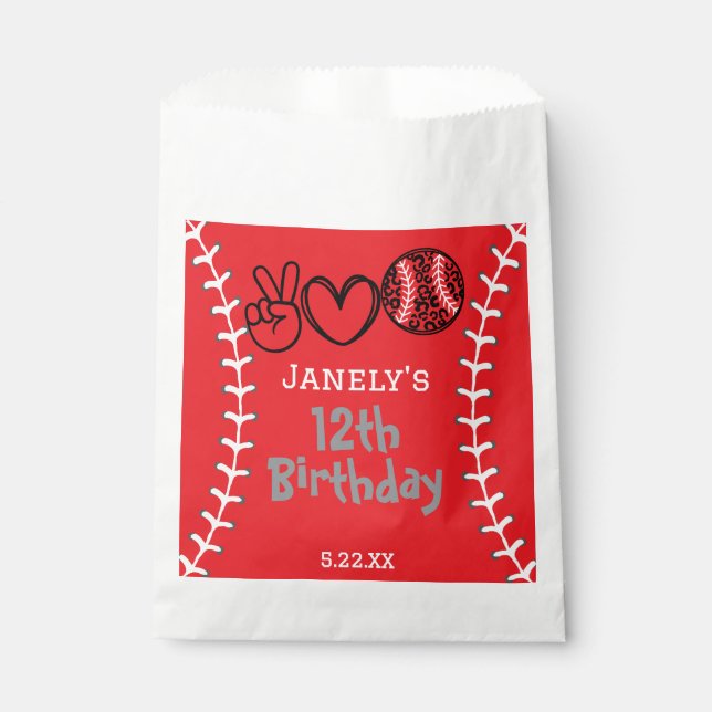 Peace Liebe Softball Geburtstag Geschenktütchen (Vorderseite)