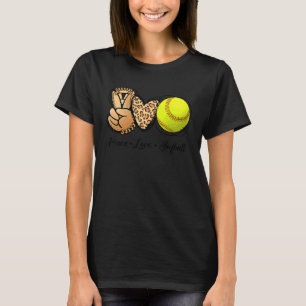 Peace Liebe Softball Mamas Leopard Print Mother's  T-Shirt