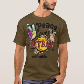 Peace Liebe Softball Mimi Life Mama Oma Leopard  T-Shirt