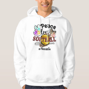 Peace Liebe Softball Nana Life Mama Grandma Leopar Hoodie