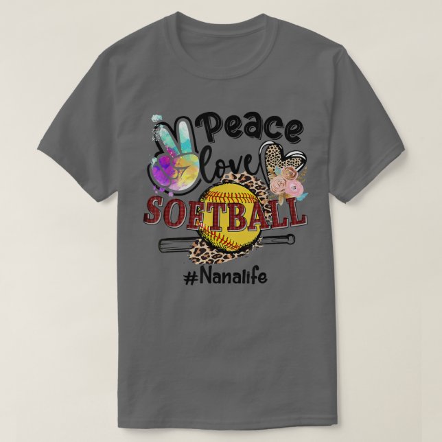Peace Liebe Softball Nana Life Mama Grandma Leopar T-Shirt (Design vorne)