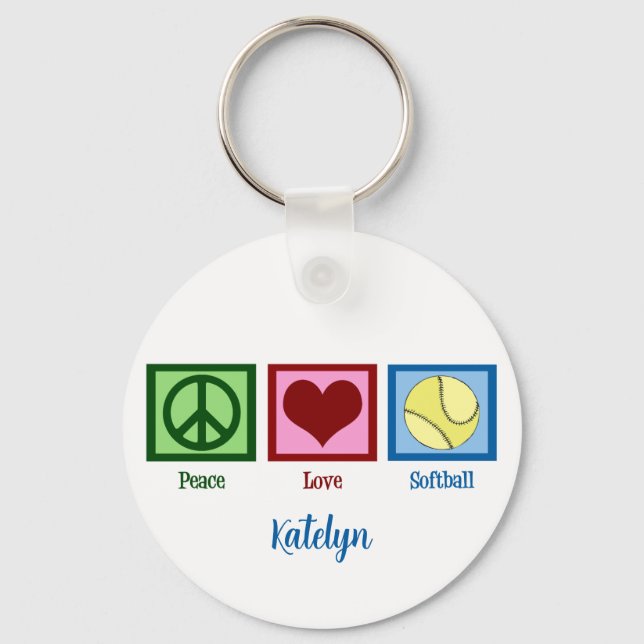 Peace Liebe Softball Player Personalisiert Schlüsselanhänger (Vorderseite)