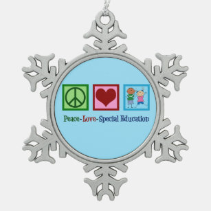 Peace Liebe Special Bildung Teacher Schneeflocken Zinn-Ornament