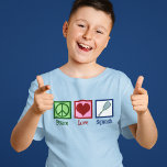 Peace Liebe Squash Racquet Sports Kids T-Shirt<br><div class="desc">Peace Liebe Squash Kinder T - Shirt für einen Kinderspieler des Sports mit einem Friedenszeichen,  Herz und Schläger.</div>
