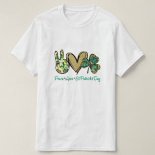 Peace Liebe St Patricks Day Glitzer Kleeblatt Frau T-Shirt