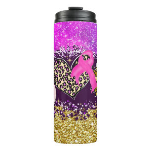 Peace Liebe Sunflower Pink Ribbon Lila Glitzer Thermosbecher
