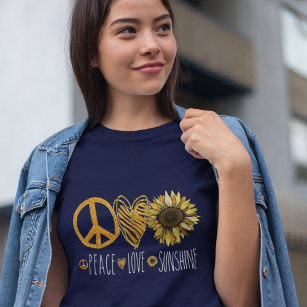 Peace Liebe Sunshine Gold Glitzer Blume T-Shirt