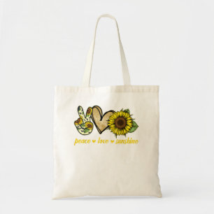 Peace Liebe Sunshine Goldenes Herz Sonnenblumen Tragetasche