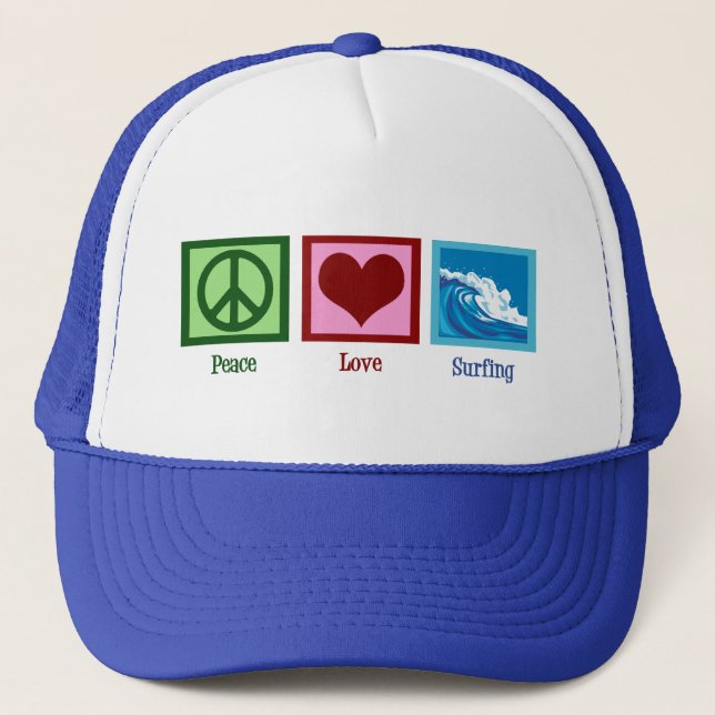 Peace Liebe Surfing Truckerkappe (Vorderseite)