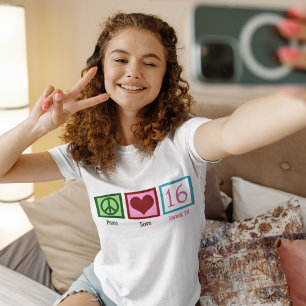 Peace Liebe Sweet 16 Niedliche 16. Geburtstagskart T-Shirt