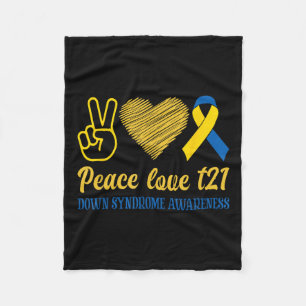 Peace Liebe T21 Blue Yellow Ribbon-Down-Syndrom Fleecedecke