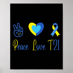 Peace Liebe T21 Blue Yellow World Down Syndrome Da Poster