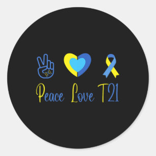 Peace Liebe T21 Blue Yellow World Down Syndrome Da Runder Aufkleber