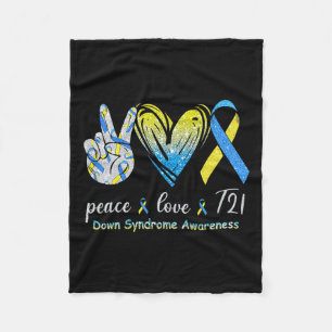 Peace Liebe T21 Down Syndrome Awareness Blue Yello Fleecedecke