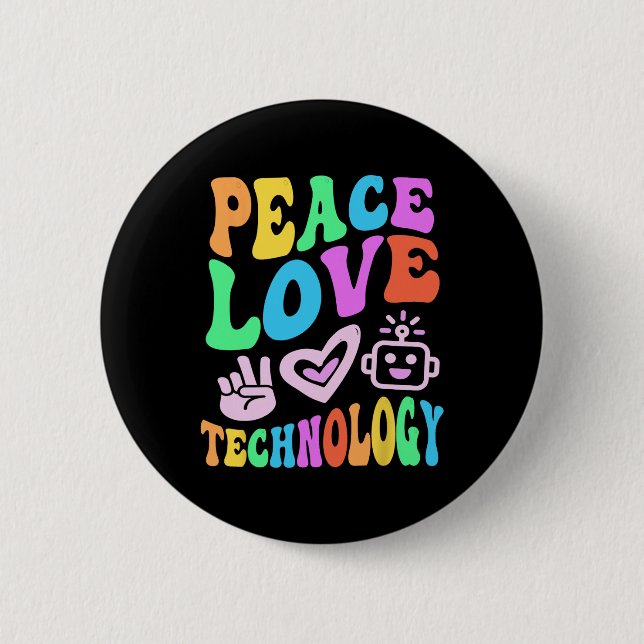 Peace Liebe Technology Retro Computerlehrer Vibes Button (Vorderseite)