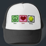 Peace Liebe Tennis Truckerkappe<br><div class="desc">Sind Sie Tennisprofi an Ihrer High School oder Uni? Zeig es ab!</div>