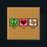 Peace Liebe Texas Button<br><div class="desc">Ein Friedenszeichen, Herz und der orangefarbene Staat von Texas.</div>