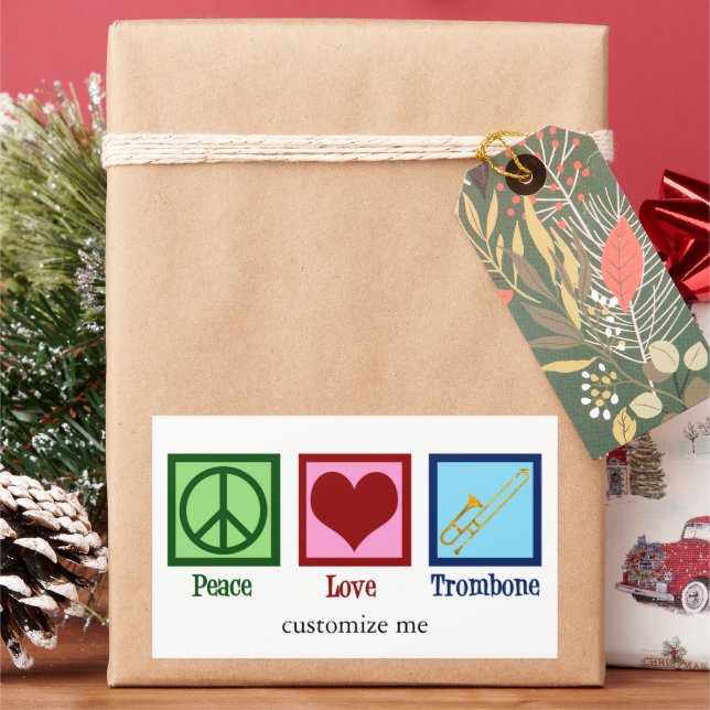 Peace Liebe Trombone Player Niedlich Custom Rechteckiger Aufkleber (Feiertag)