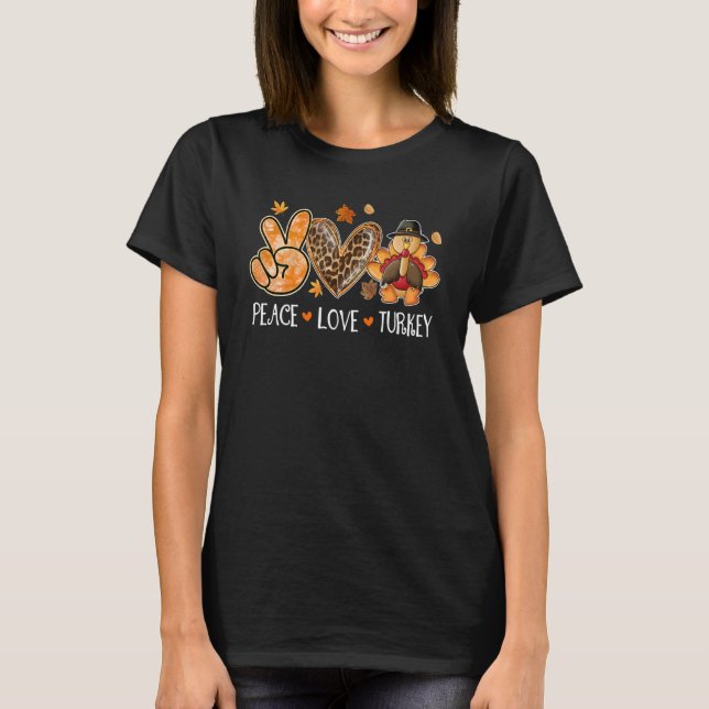 Peace Liebe Türkei Pilgrim Hat Leopard Dank T-Shirt (Vorderseite)