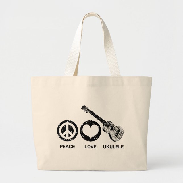 Peace Liebe Ukulele Jumbo Stoffbeutel (Vorne)