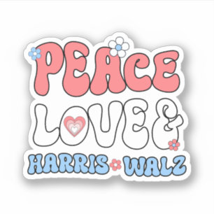 Peace Liebe und Harris Walz Retro Hippie Style Aufkleber