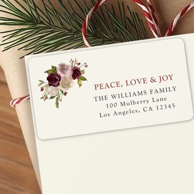 Peace Liebe und Joy Winter Bouquet Adressaufkleber (Von Creator hochgeladen)