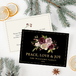 Peace Liebe und Joy Winter Bouquet Black Feiertagskarte