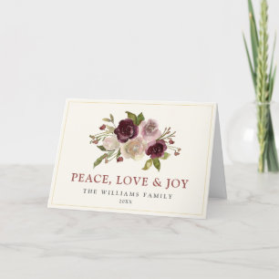 Peace Liebe und Joy Winter Bouquet geklappt Feiertagskarte