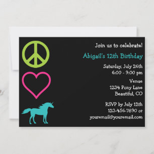 Peace Liebe Unicorns Girl's Birthday Einladung