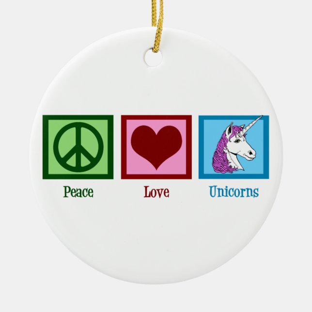 Peace Liebe Unicorns Keramikornament (Vorne)