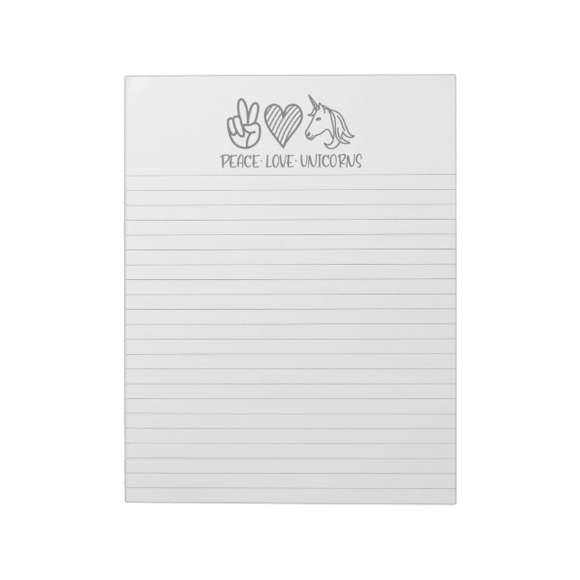 Peace Liebe Unicorns Lined Notepad Notizblock (Rotiert)