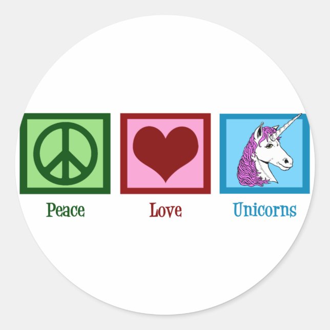Peace Liebe Unicorns Runder Aufkleber (Vorderseite)