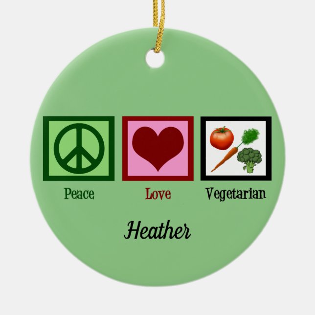 Peace Liebe Vegetarian Green Monogram Christmas Keramik Ornament (Vorne)