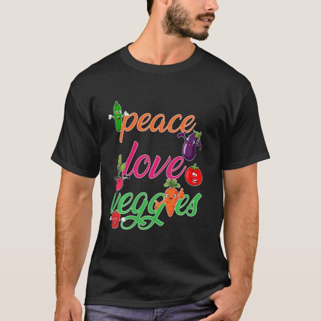 Peace Liebe Veggies Funny Vegan Veganism Vegetaria T-Shirt (Vorderseite)