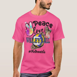 Peace Liebe Volleyball Mother Life Mama Oma Leop T-Shirt