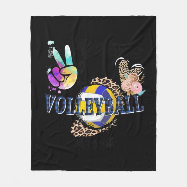 Peace Liebe Volleyball Oma Life Mama Oma Leopard Fleecedecke (Vorderseite)