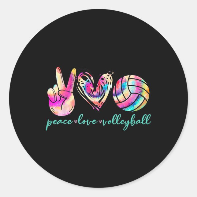 Peace Liebe Volleyball Player Gefärbte Krawatte St Runder Aufkleber (Vorderseite)