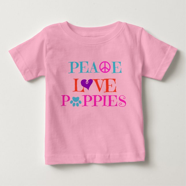 Peace Liebe Welpen auf rosa Shirt (Vorderseite)