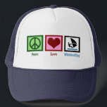 Peace Liebe Windsurfing Truckerkappe<br><div class="desc">Ich brauche nur Ruhe, Liebe und Windsurfen.</div>