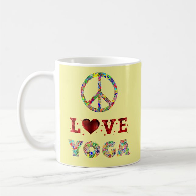 Peace Liebe Yoga farbenfroh Inspiration Kaffeetasse (Links)