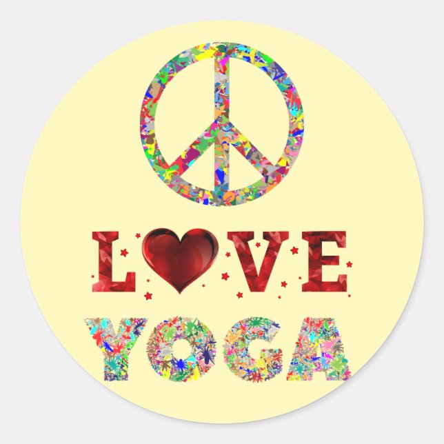 Peace Liebe Yoga Farbenfrohe Spiritualität Runder Aufkleber (Vorderseite)
