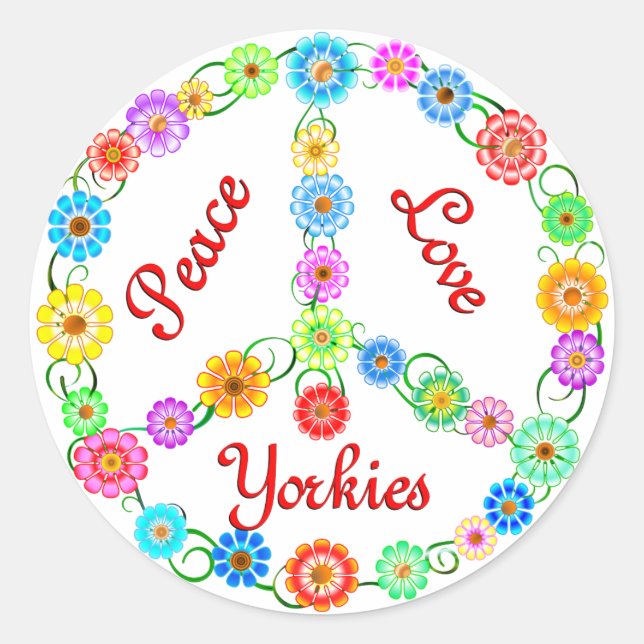 Peace Liebe Yorkies Runder Aufkleber (Vorderseite)