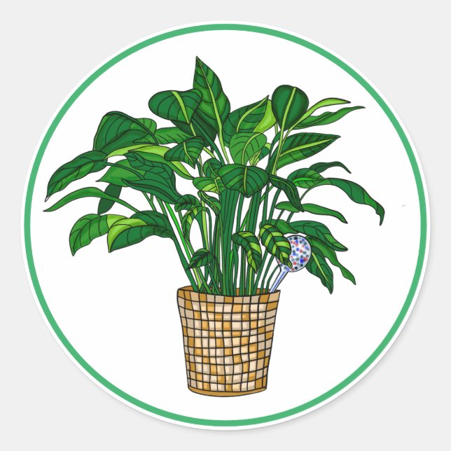 Peace Lily Hand Drawn Housepflanze Art Runder Aufkleber (Vorderseite)
