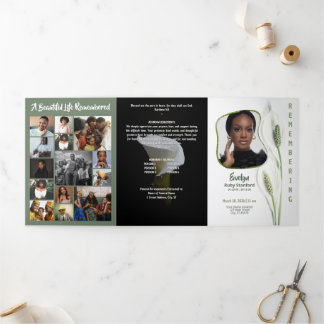Peace Lily Modern Frame 35‑Photo Funeral Dreifach-gefaltete Programmkarte