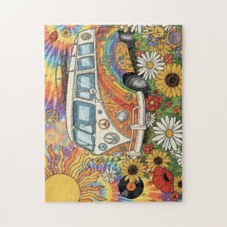Peace & Love 70er Retro Van-Puzzle