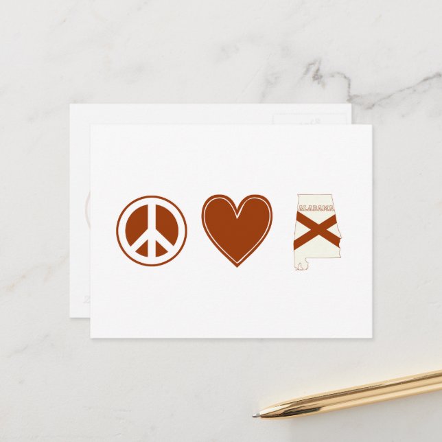 Peace Love Alabama Carte Façonné Drapeau d'État Co (Devant/Arrière en situation)