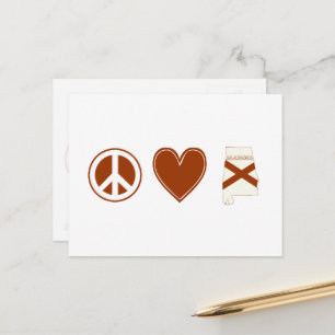 Peace Love Alabama Carte Façonné Drapeau d'État Co