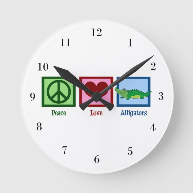 Peace Love Alligators Runde Wanduhr (Vorderseite)