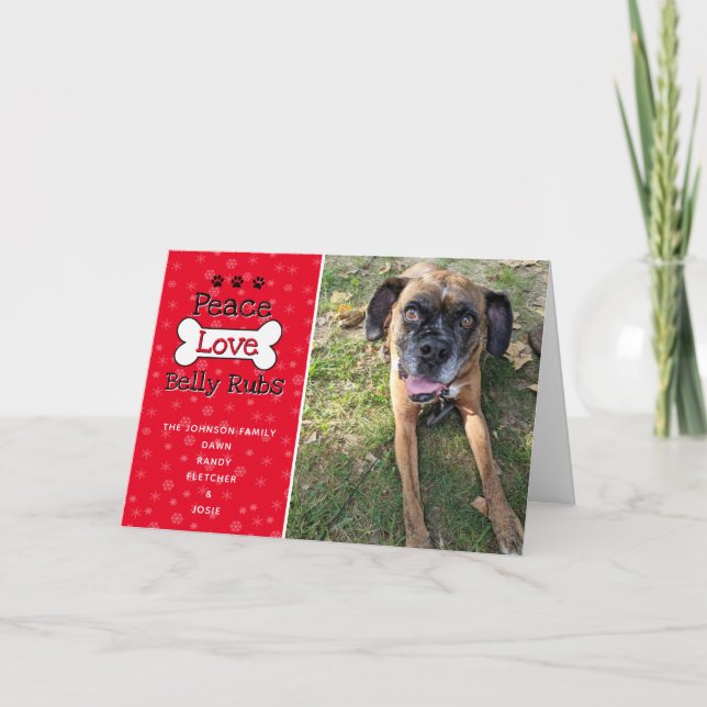 Peace Love and Belly Rub - Carte de Noël de chien (Devant)